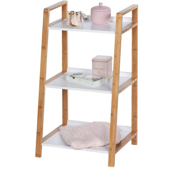 Bibliotecă pe trei niveluri FINJA albă cu elemente din bambus, Wenko