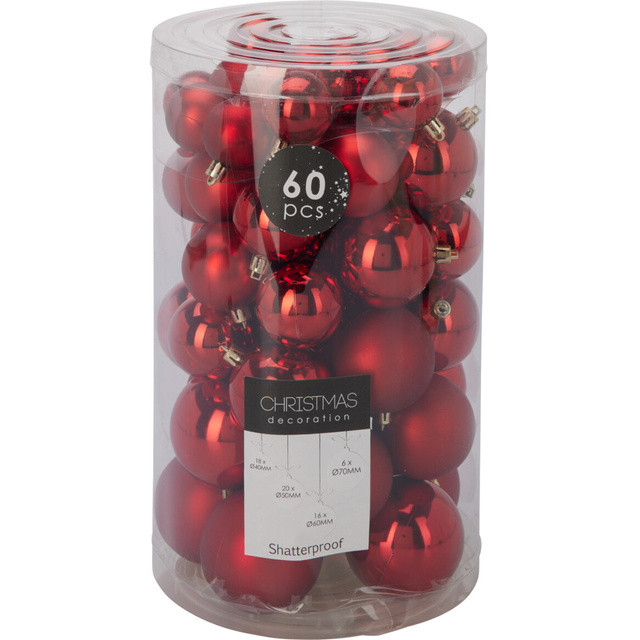 Set de globuri de Crăciun de dimensiuni diferite, 60 de bucăți.