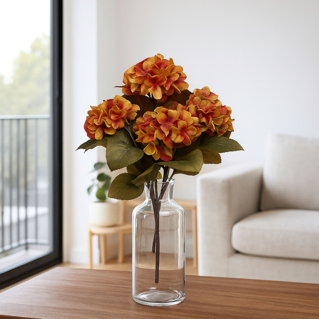 Buchet artificial FRIA 5 hortensii, înălțime 53 cm, portocalie