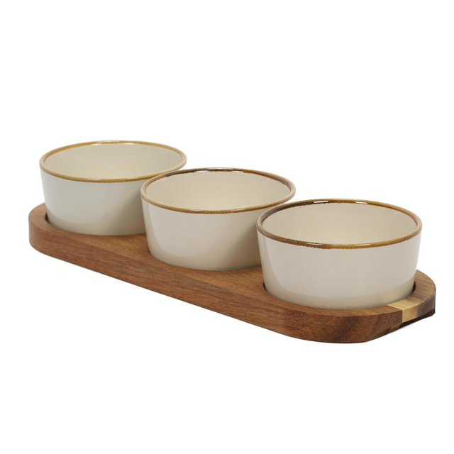 Set boluri de portelan, suport de salcam