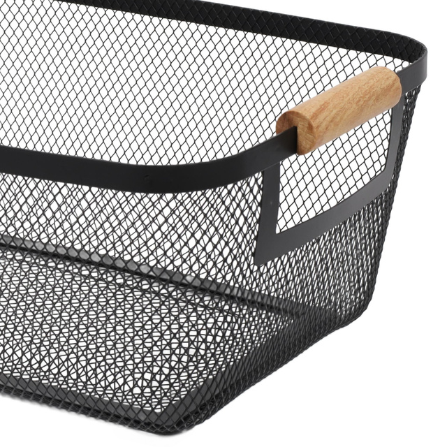 Coș metalic cu mânere din lemn, 35,5 x 23 x 16 cm