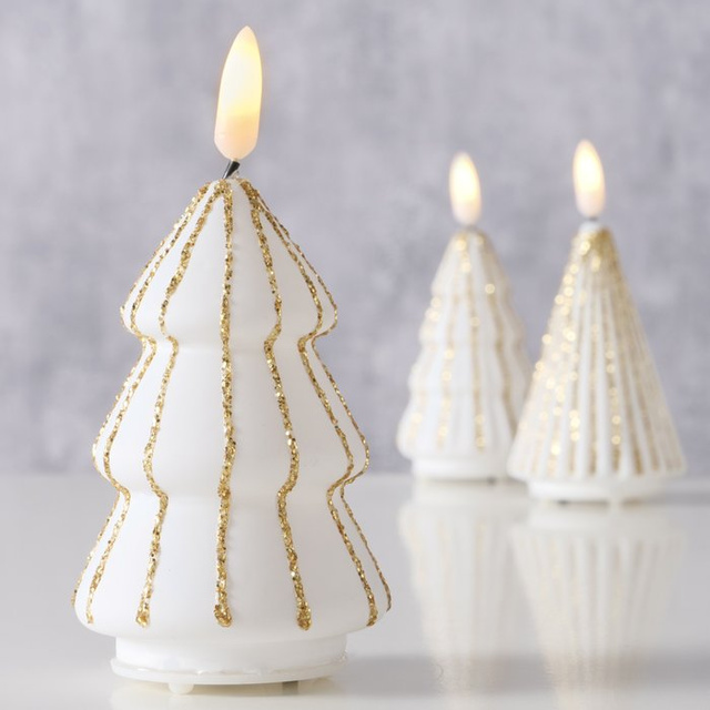 Lumânare în formă de brad cu flacără artificială TORIS, 12 cm