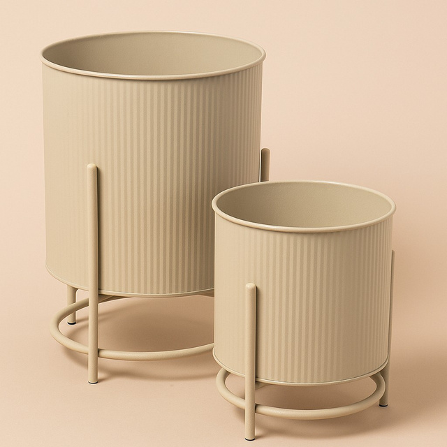 Capace metalice pentru ghivece OMEE, 2 bucăți, Ø 17 + Ø 20 cm, nisipiu