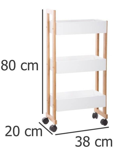 Etajera pe roti INSTANT D'O, Bambus, Alb