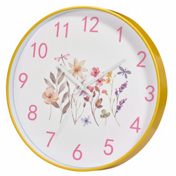 Ceas de perete cu motiv floral, Ø 30 cm, galben