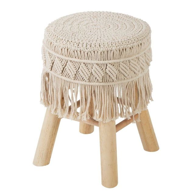 Taburet boho cu sezut acoperit cu macrame, inaltime de 42 cm