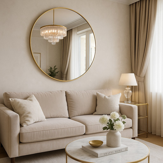 Oglindă rotundă NOOR, ramă metalică, culoare aurie, Ø 80 cm