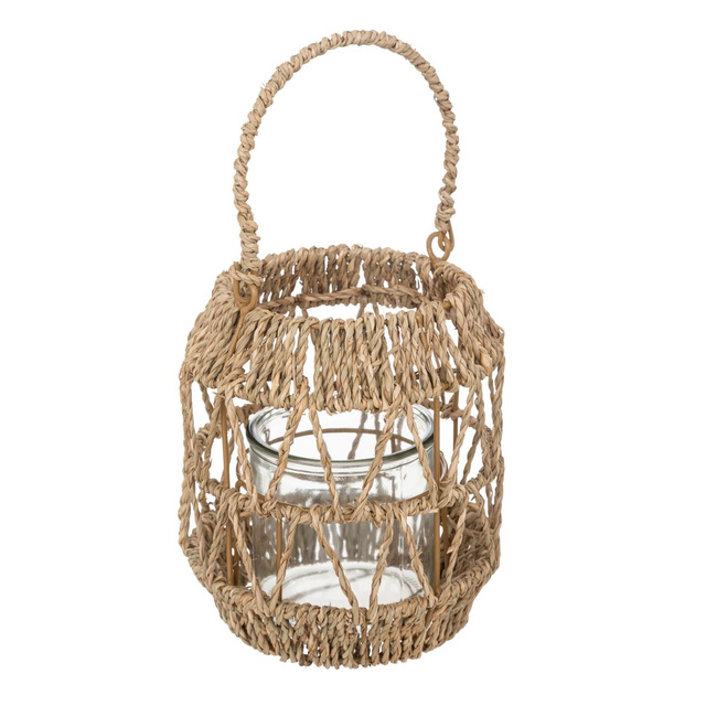 Felinar din rattan pentru terasa, cu maner, inaltime 18 cm