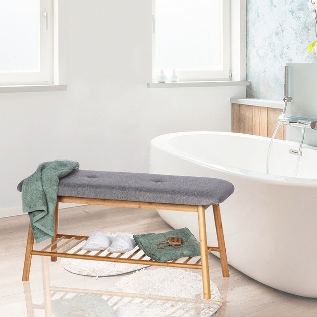 Schowek na buty Bahari z poduszką wykonany z bambusa, Wenko