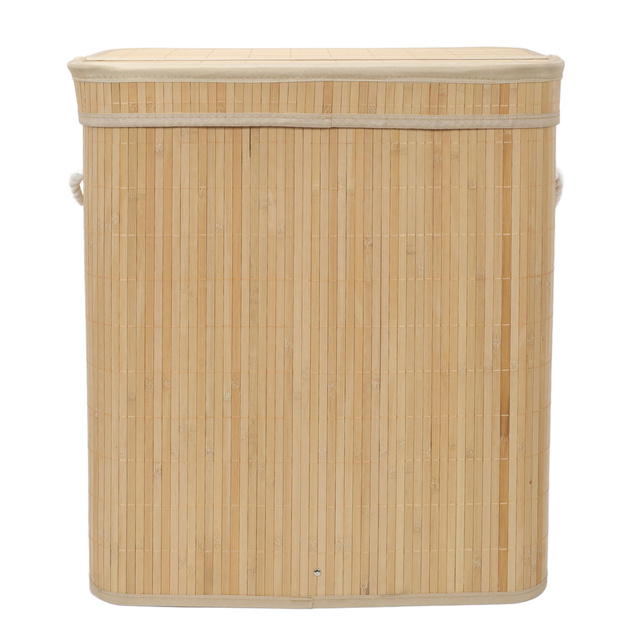 Coș de rufe din bambus, cu două compartimente, 100 l
