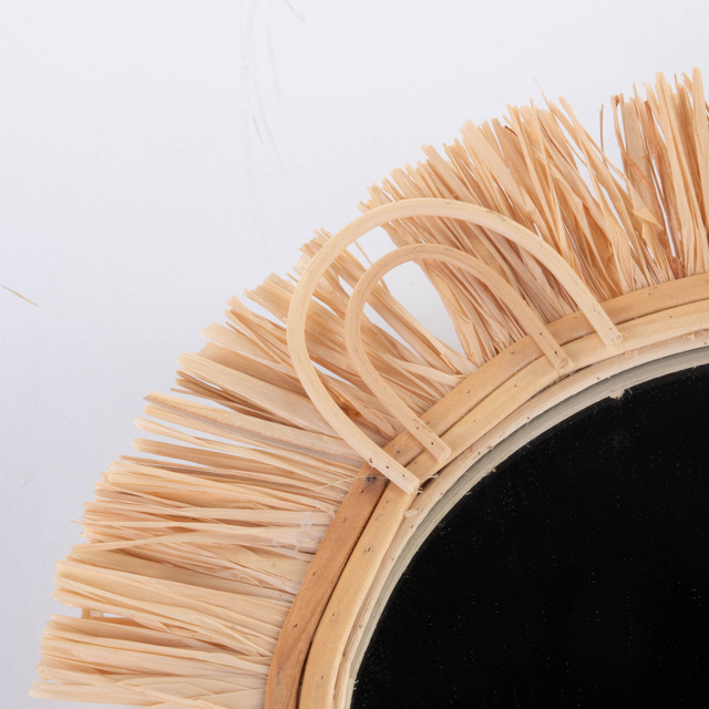 Oglinda pentru copii LEU, Ø 38 cm, cu rama din rafie