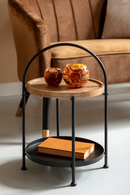 Micul masă de cafea rotundă TRAY cu blat din lemn de mango, Ø 39 x 55 cm