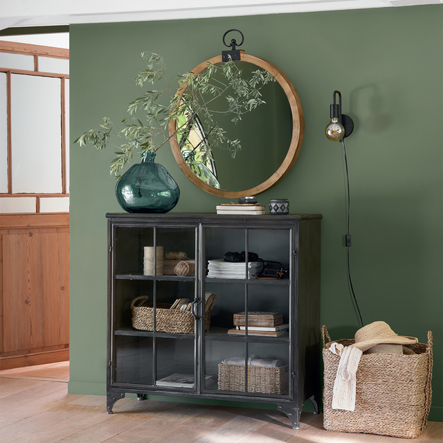 Oglindă de perete, rotundă, decorativă în cadru din lemn, Ø 74 cm