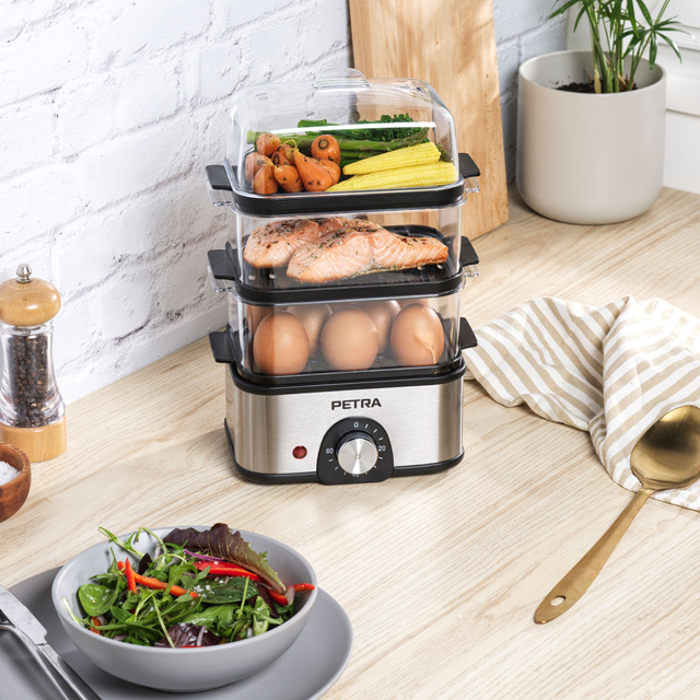 Aparat de gătit cu aburi cu 3 niveluri PETRA, 500 W, 3 l