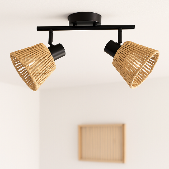 Lămpi de plafon MYHA 2 abajururi din hârtie împletită, 2 x Ø 15 cm