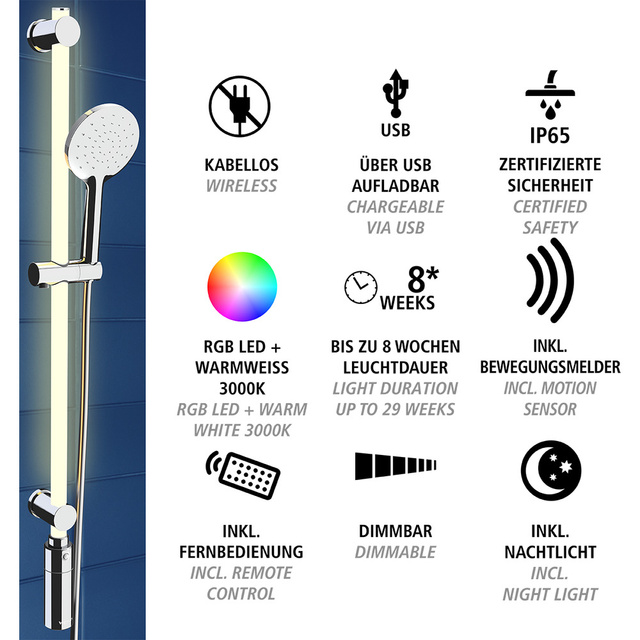 Suport dus LED cu dus de mana, 12 culori, set, WENKO