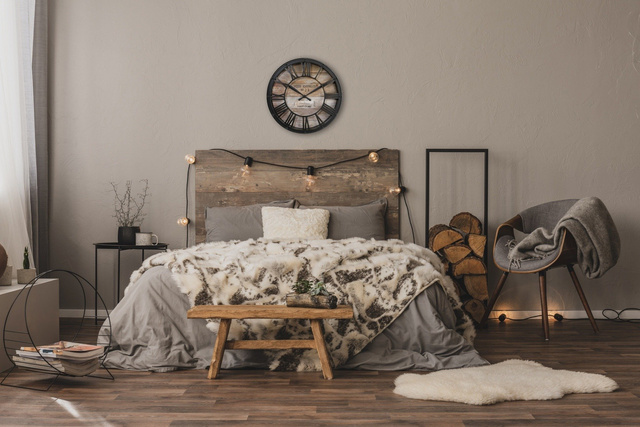 Ceas de perete Vintage, MDF, Diametru 39 cm, Negru/Maro