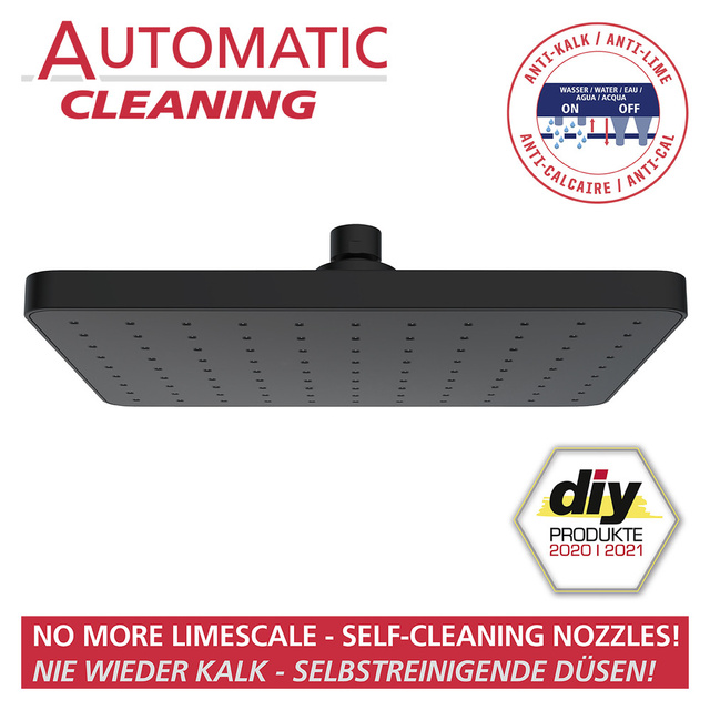 Cap de dus de tavan cu curatare automata, 25 x 17 cm, negru, WENKO