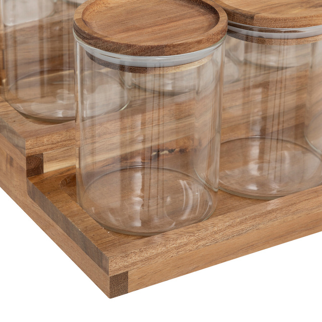 Suport pentru condimente Harmony x9 sticlă + acacia