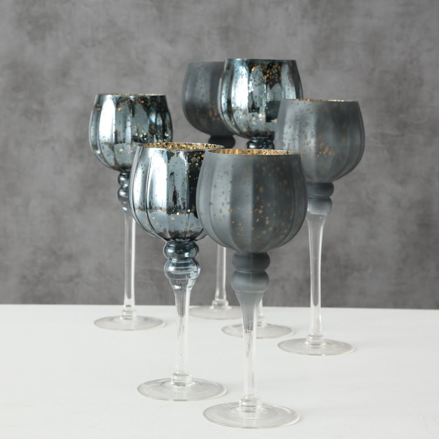 Set 3 sfeșnice din sticlă, antracit