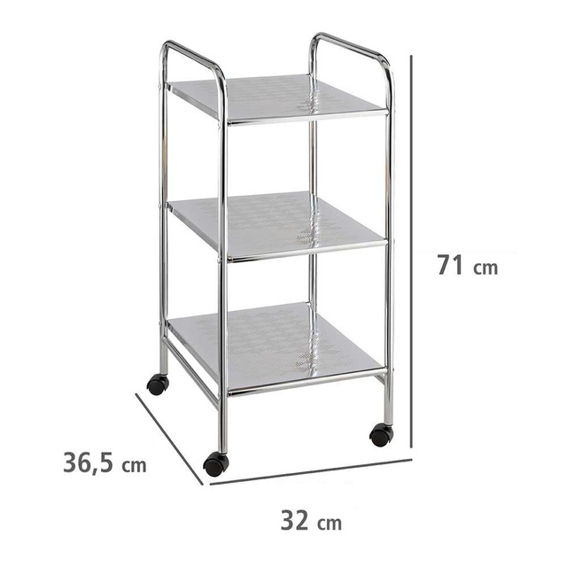 Raft pentru baie pe roti cu trei rafturi, din otel, 32 x 71 x 36,5 cm, Wenko