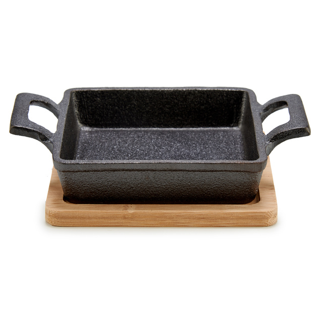 Oală din fontă pe suport de bambus SLATE, 13 x 10 x 8 cm