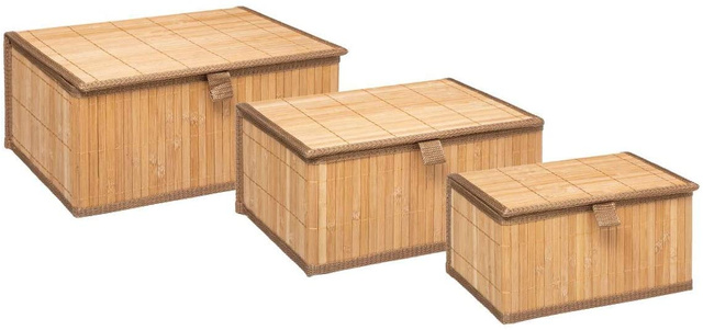 Set coșuri cu capac, bambus, 3 buc