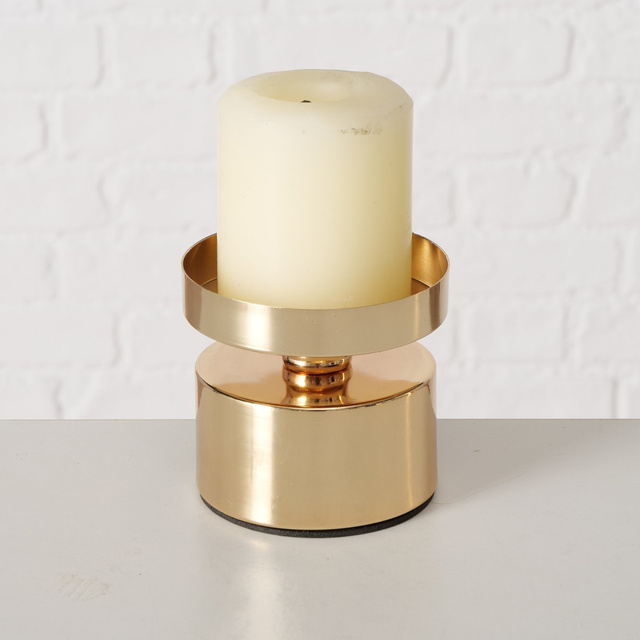 Set 3 suporturi  de lumanare  de masa,  pentru lumanari  groase Meril,  7,5 cm, auriu