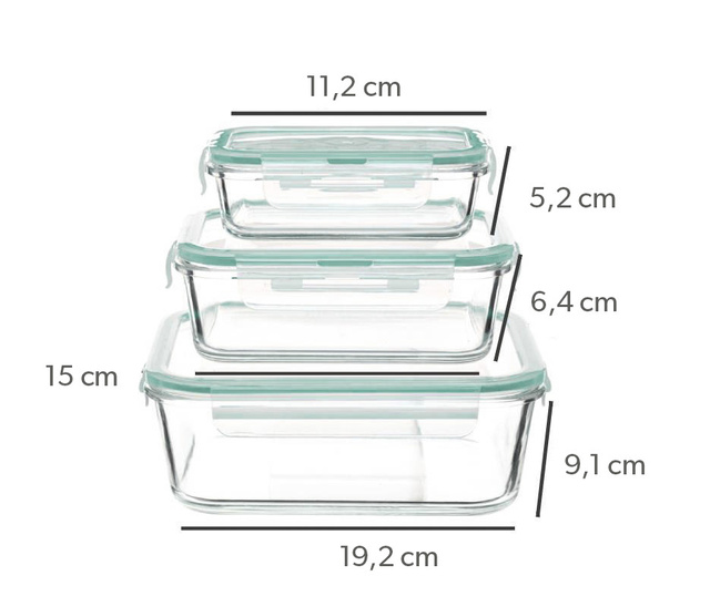 Set de recipiente din sticlă pentru alimente 530 ml, 800 ml, 1800 ml, transparent