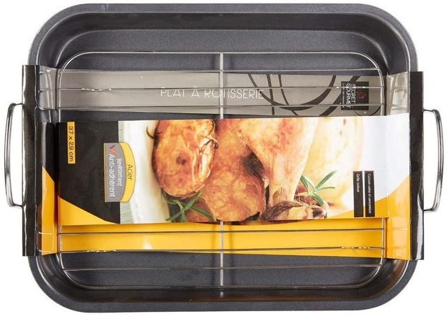 Formă de copt cu grătar și mânere, 37 x 29 x 5,5 cm, oțel inoxidabil