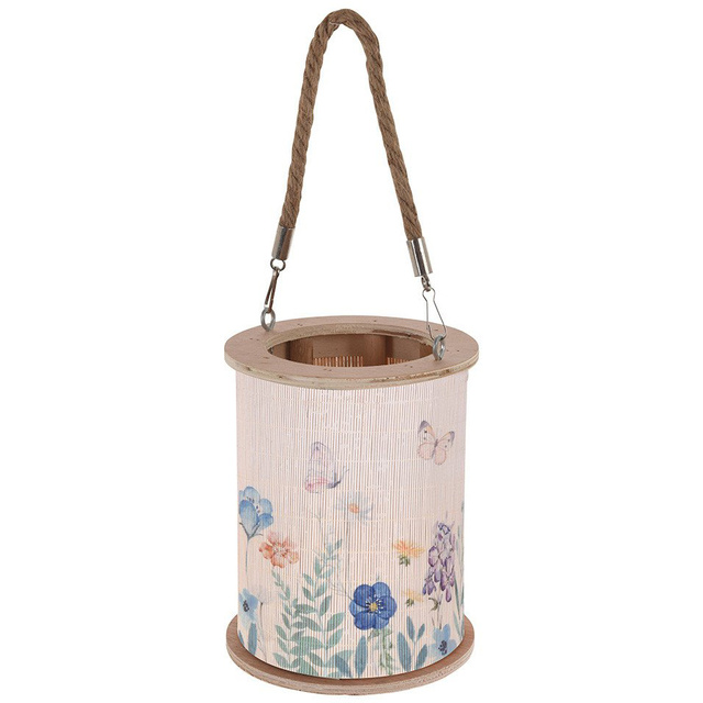 Felinar din bambus cu mâner din frânghie, Ø 17 x 21,5 cm, model floral