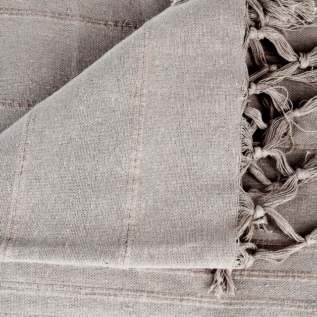 Cuvertură de pat din bumbac 160 x 220 cm, culoare bej închis