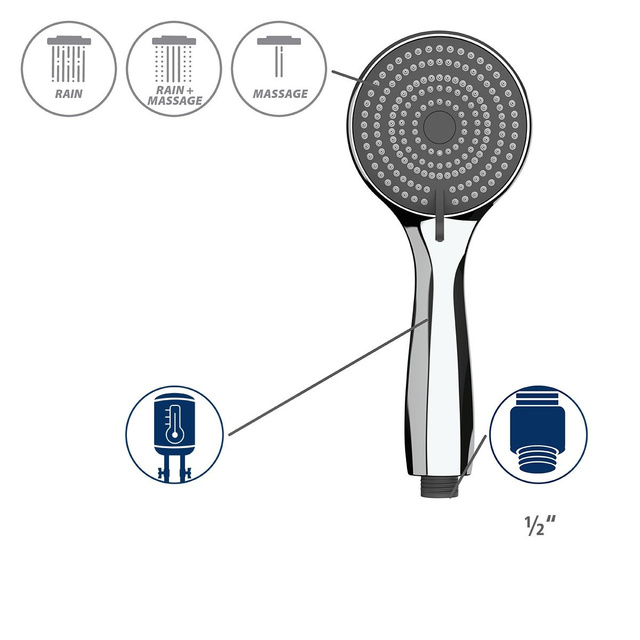 Cap de dus cu functie de economisire apei, Ø 9.6 cm, 3 setari WENKO