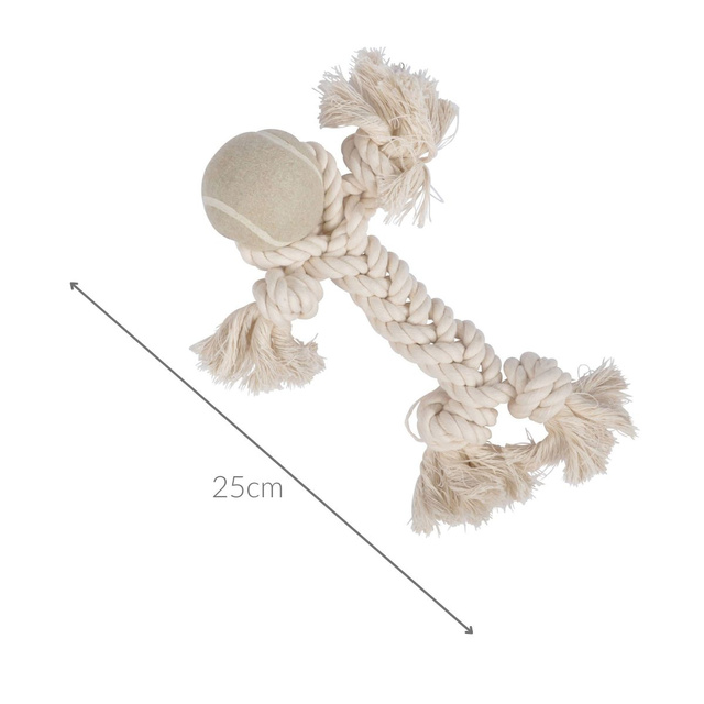 Jucărie pentru câini, sfoară cu noduri și minge, 25 cm