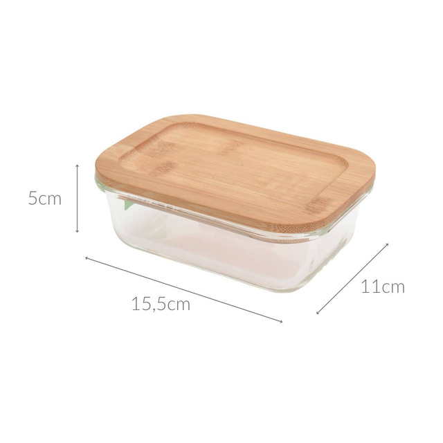 Caserola din sticla cu capac din bambus 370 ml