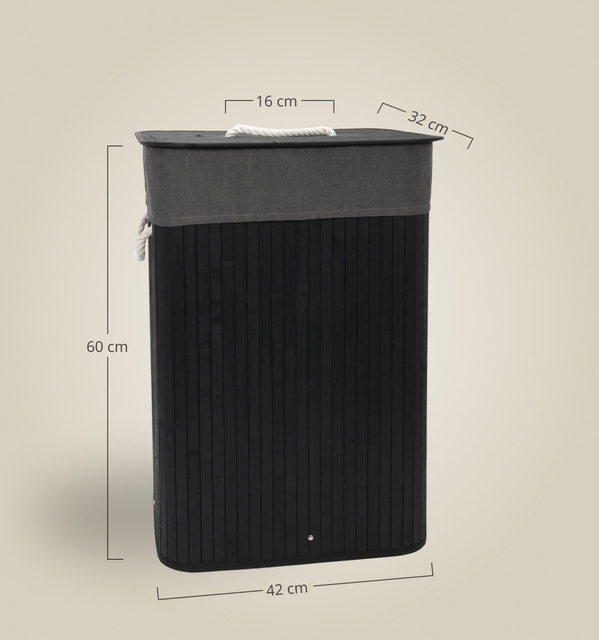 Coș de rufe negru din bambus, 80 l