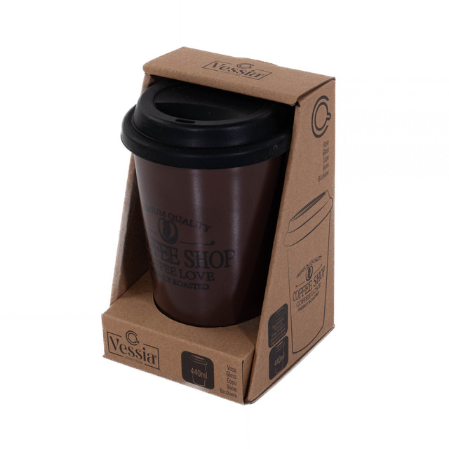 Cana de cafea COFFEE SHOP pentru masina, capac din silicon, 440 ml