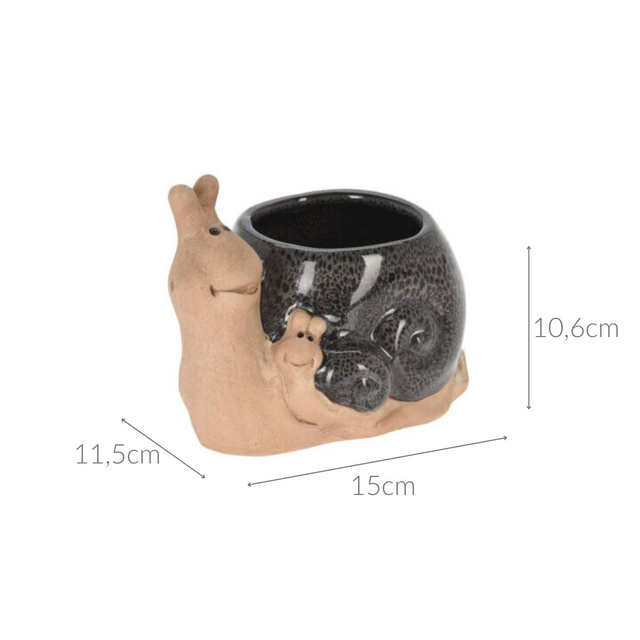 Ghiveci de gradina din portelan, melc, 15 x 11 cm