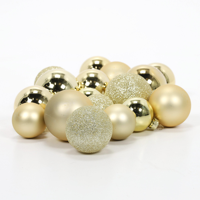 Globuri de sticlă pentru brad în diferite dimensiuni, aurii, 34 buc.