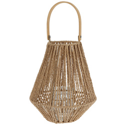 Felinar cu suport pentru lumanare, impletit, cu maner de lemn