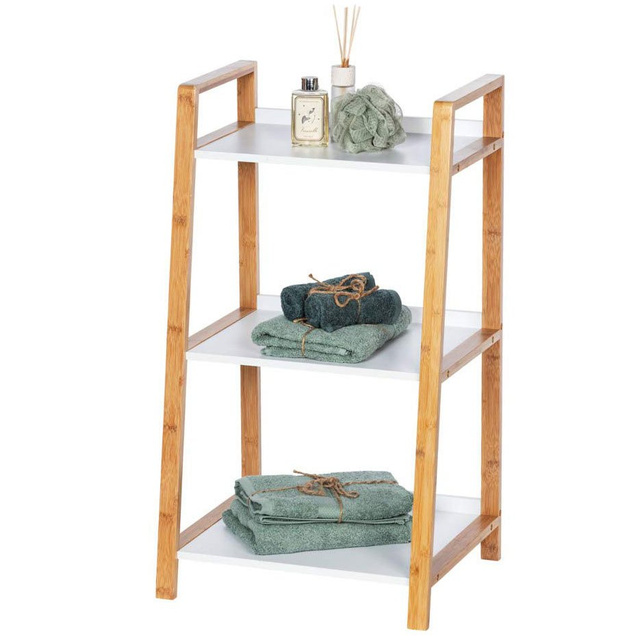 Bibliotecă pe trei niveluri FINJA albă cu elemente din bambus, Wenko