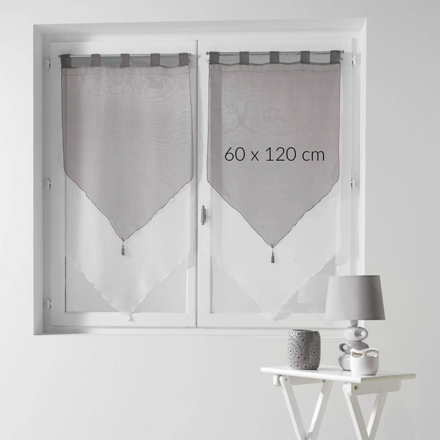 Perdele pentru sufragerie, scurte DUO, cu bretele, cu franjuri, 2 bucati