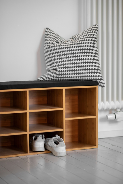 Dulap pentru pantofi cu scaun negru din stofă LOFT, maro, Wenko