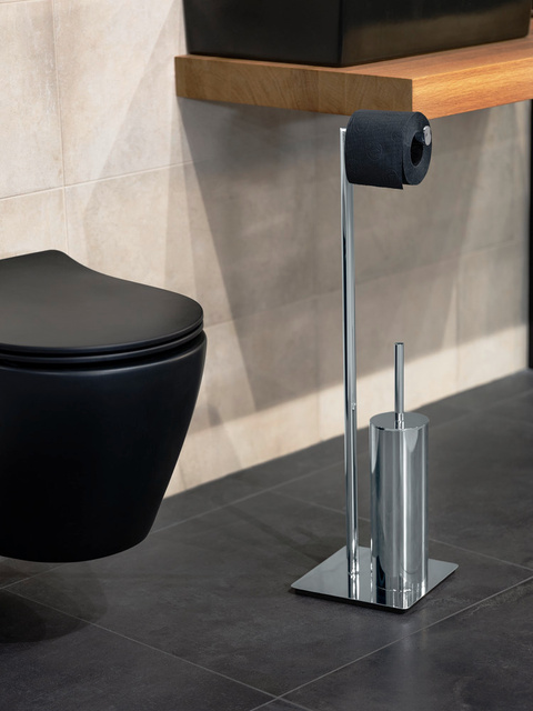 Perie WC cu suport hartie igienica RECCO, 2 în 1, Argintiu, 71,5x20 cm, WENKO