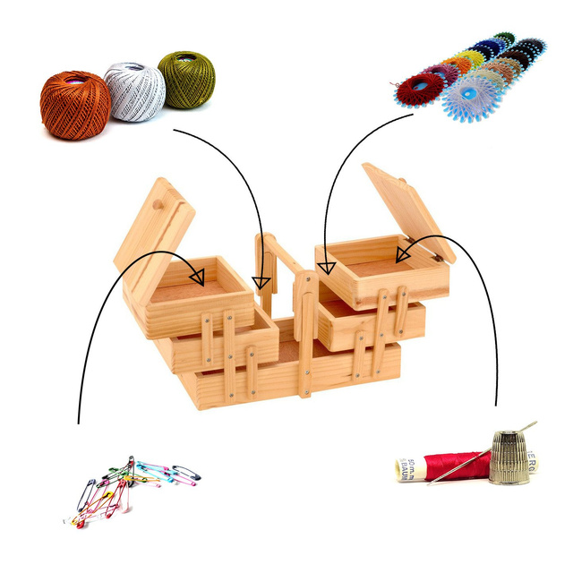 Suport de ață din lemn – suport clasic pentru ață cu 5 compartimente