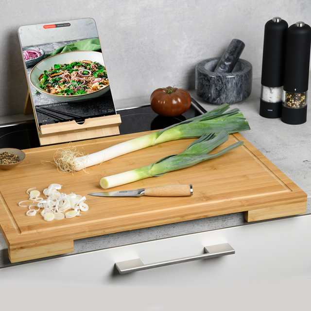 Set de 4 tocătoare din bambus închis la culoare