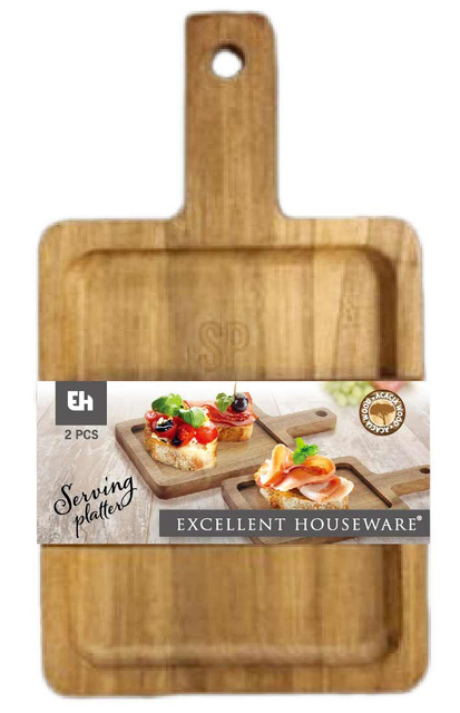 Tăviță de servire din lemn de acacia, 2 bucăți