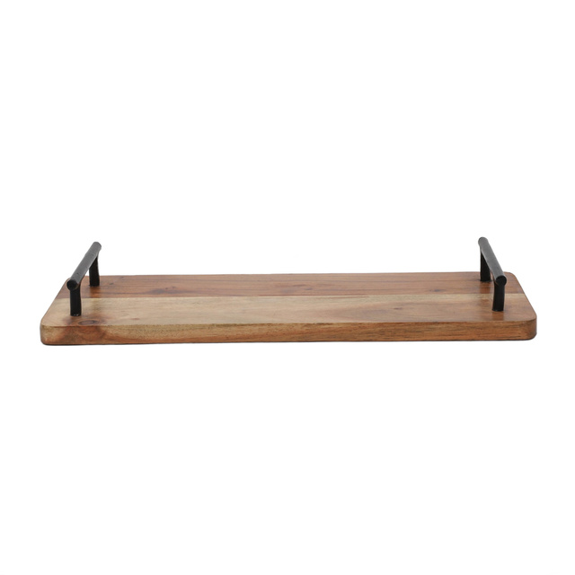 Tava de servire din lemn de salcam cu manere metalice, 40 x 15 x 5 cm