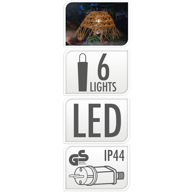 Ghirlanda de iluminat din ratan, 6 lumini