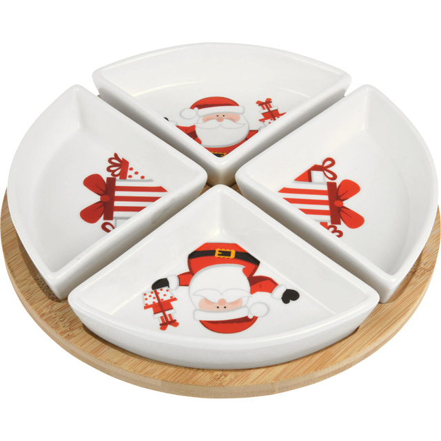 Set de servire gustări, tavă din bambus Ø 22 cm